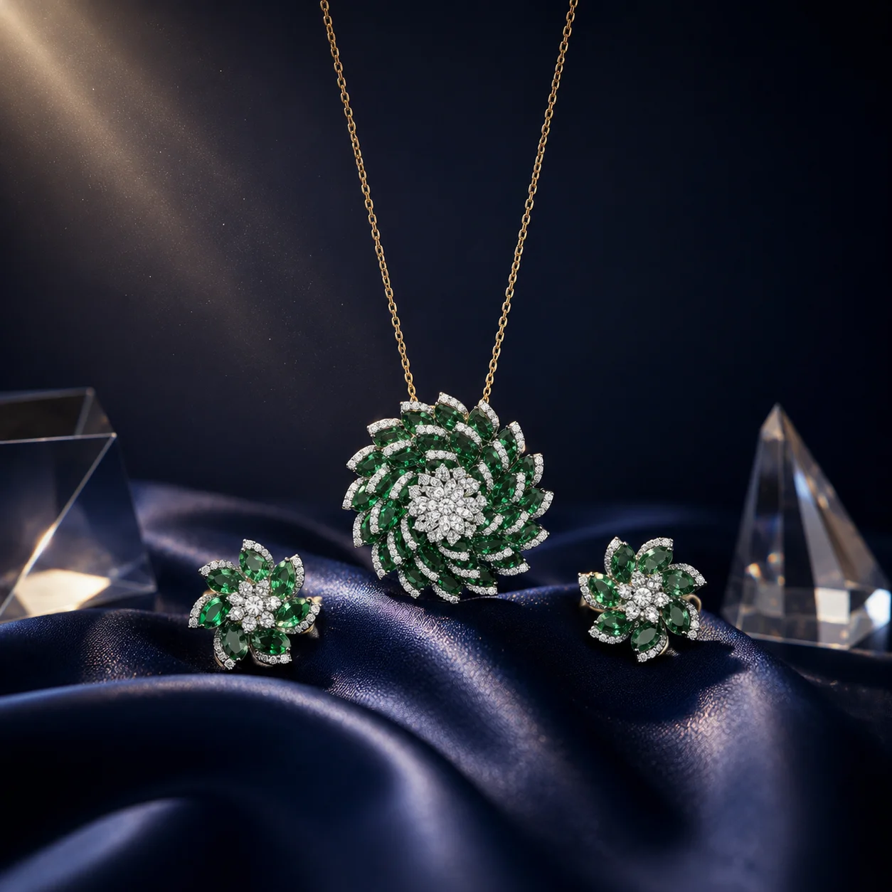 Emerald pendant and earrings