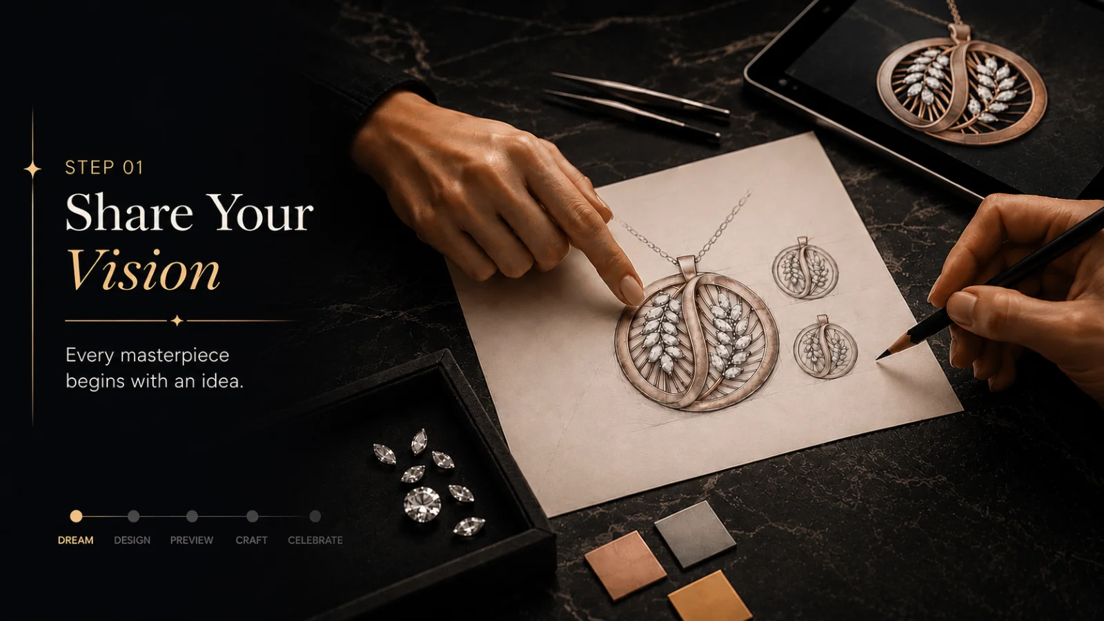 Share your vision — customer and designer discussing the piece